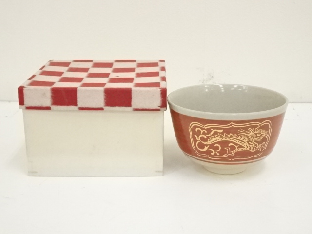 JAPANESE TEA CEREMONY / TEA BOWL CHAWAN / GOLD DRAGON / ARTISAN WORK 